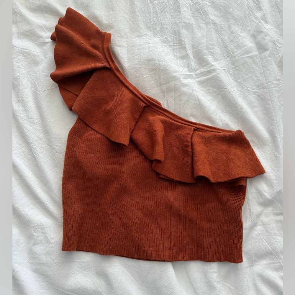 Express Sweater Crop Top with Ruffles - Picture 2 of 4